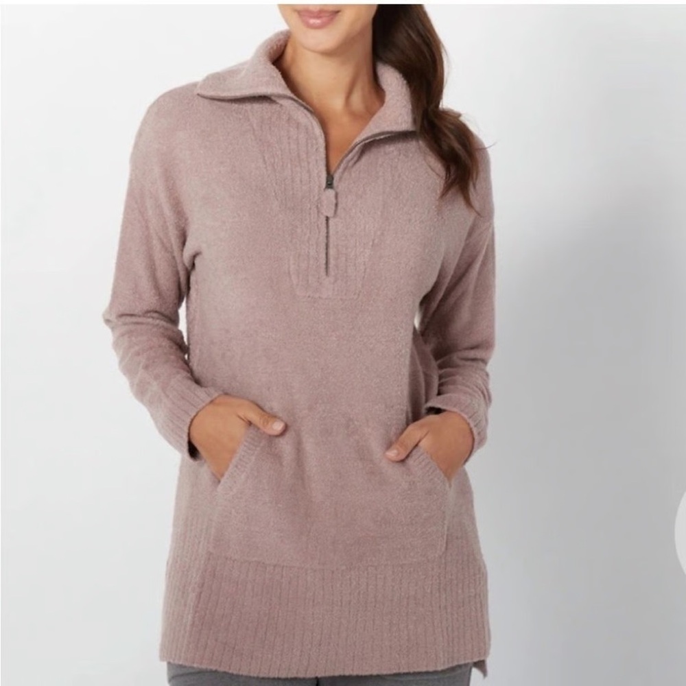 Barefoot Dreams Soft Cozy Chic Lite Mauve 1/2 Zip Tunic Pullover, BDWCL21476, M